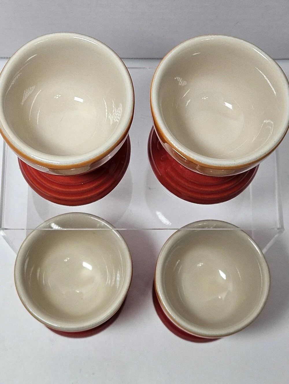 NWT Le Creuset Footed Egg Cups Set of 4 Flame Volcanic Orange Stoneware